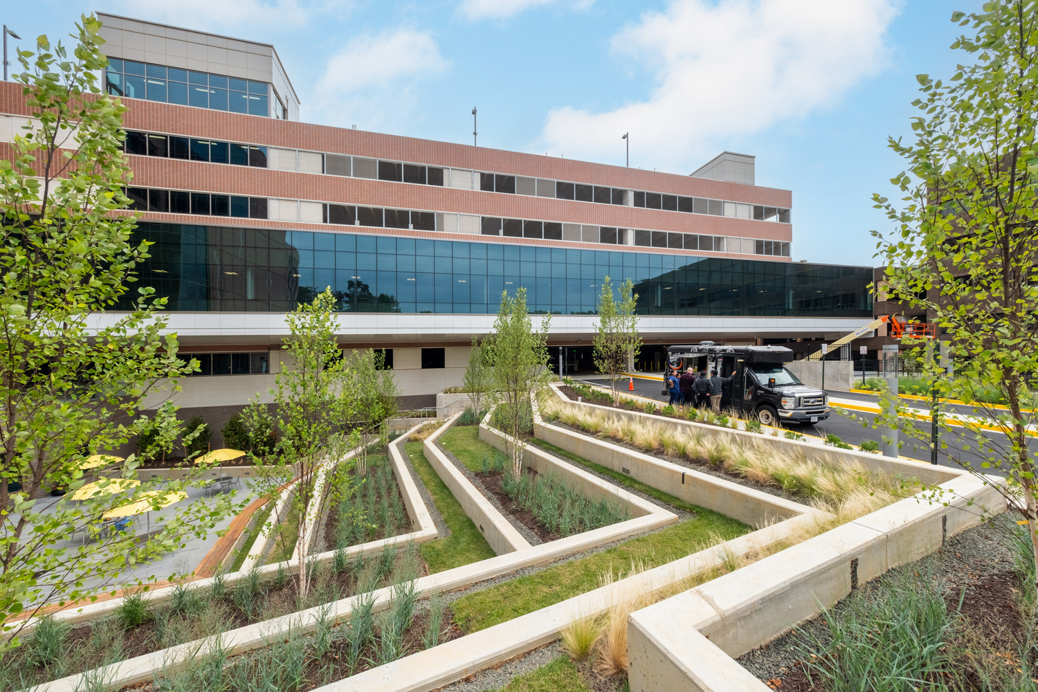 Sunken garden in front of VHC parking garage